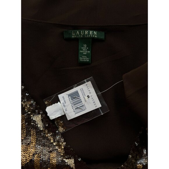 NEW Lauren Ralph Lauren 10 V-neck Spangle Sequins Blouse Tank Top Brown Lined - Picture 8 of 9